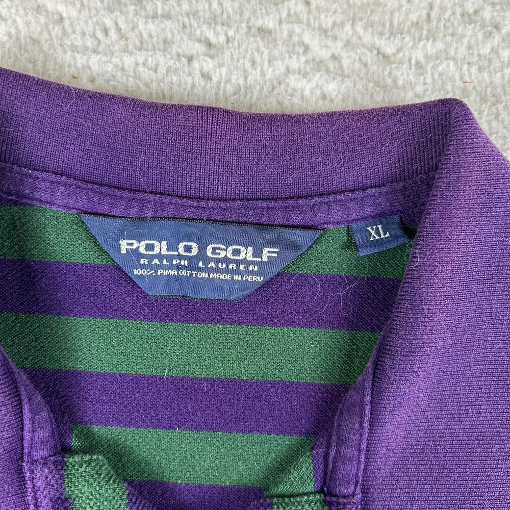 Polo Golf Ralph Lauren Shirt Mens XL Green Purple Striped Pima Cotton Peru Logo
